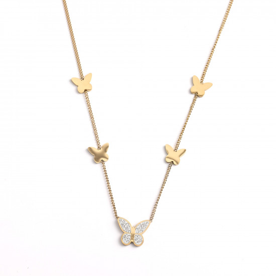 Grossista gioielli in acciaio inox, Collana in acciaio inox oro farfalla strass