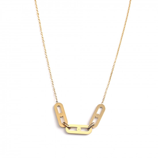 Grossista gioielli in acciaio inox tendenza, Collana in acciaio inox oro 3 maglie con strass