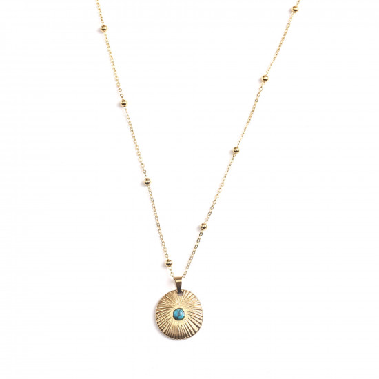 CGrossiste jewelry stainless steel trend, Necklace stainless steel gold medallion with turquoise