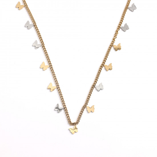 Großhändler trendiger Edelstahlschmuck, Halskette aus vergoldetem Edelstahl mit Schmetterlingen