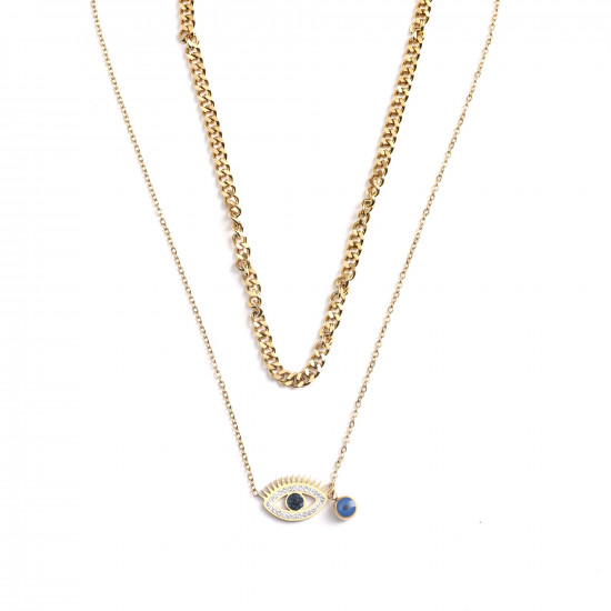 Mayorista de joyas de acero inoxidable de moda, Collar de acero inoxidable forrado de oro con el ojo