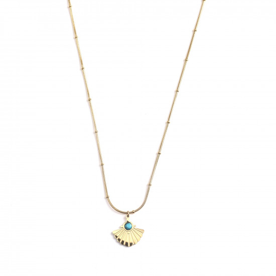 Wholesaler trendy stainless steel jewelry, Ray gold stainless steel necklace with turquoise