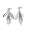 Silver-plated stainless steel leaf earrings