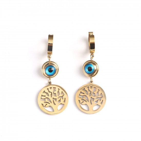 Besten Großhandel Edelstahlschmuck, Ohrringe Edelstahl vergoldet Lebensbaum Auge