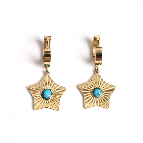 Besten Großhandel Edelstahlschmuck, Ohrringe Edelstahl vergoldet Stern Türkis