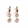 Boucles d'oreilles acier inoxydable doré 2 cœurs strass rose