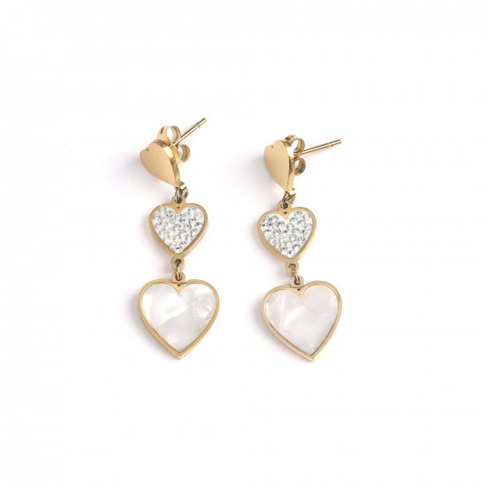 Best wholesale stainless steel jewelry, Gold-plated stainless steel earrings 2 pearly hearts