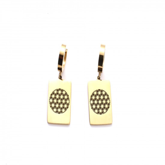 Meilleur grossiste bijoux acier inoxydable, Boucles d'oreilles acier inoxydable doré fleur de vie