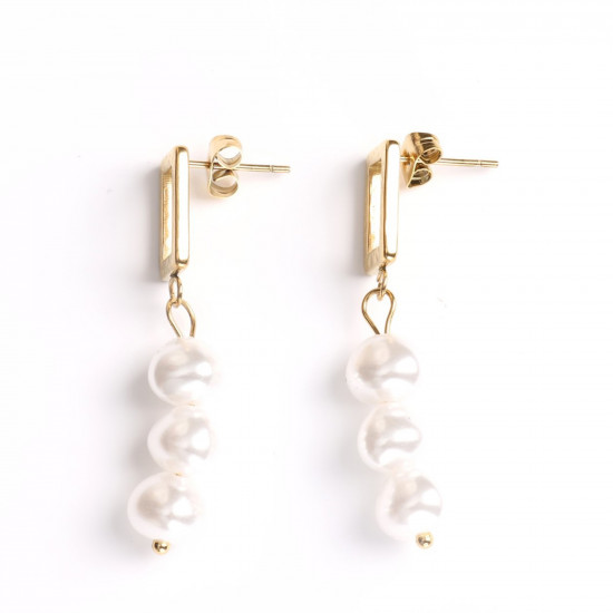 Best stainless steel jewelry wholesaler, Stainless steel gold earrings 3 beads