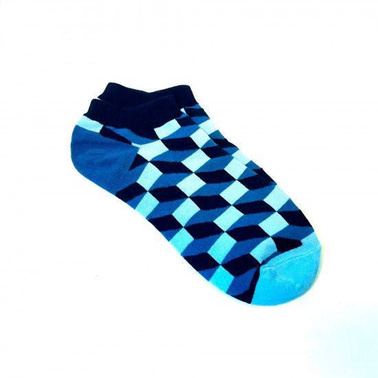 Wholesale socks, short trompe l'oeil blue socks, for retailers