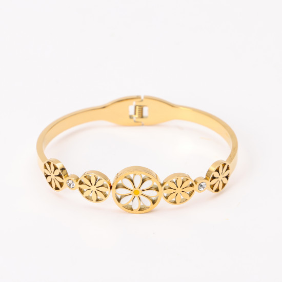 Wholesaler stainless steel jewelry for retailers, Gold-plated flower band bracelet