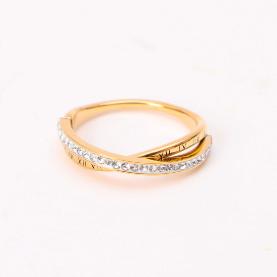 Grossista gioielli acciaio inox Marsiglia, Bague dorée strass croisée