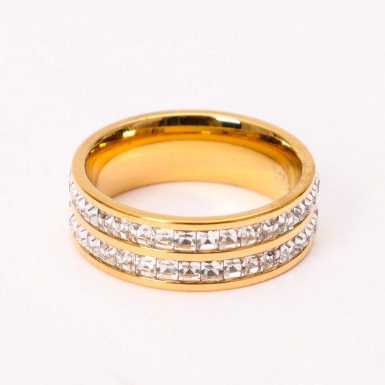 Grossiste bijoux acier inoxydable Marseille, Bague dorée double strass