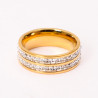 Gold-plated stainless steel double rhinestone ring